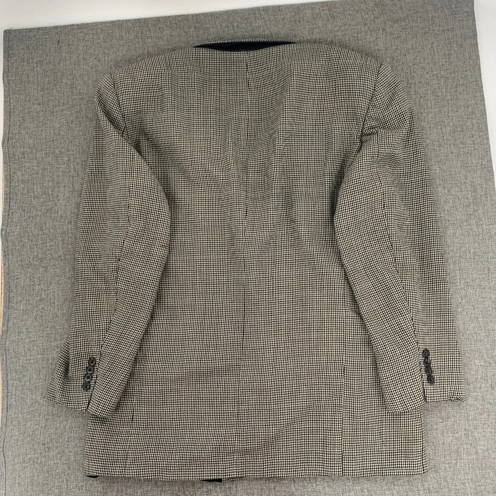 Vintage Mens Oscar‎ de la Renta Blazer Houndstooth 46L 100% Wool Line Ivory Navy